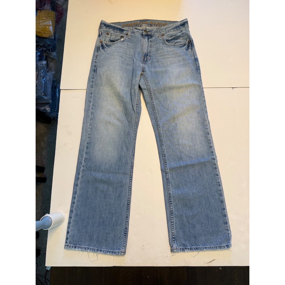 American Eagle Mens Low Rise Straight Leg Jeans Light Wash Blue 30x30 Y2K Denim